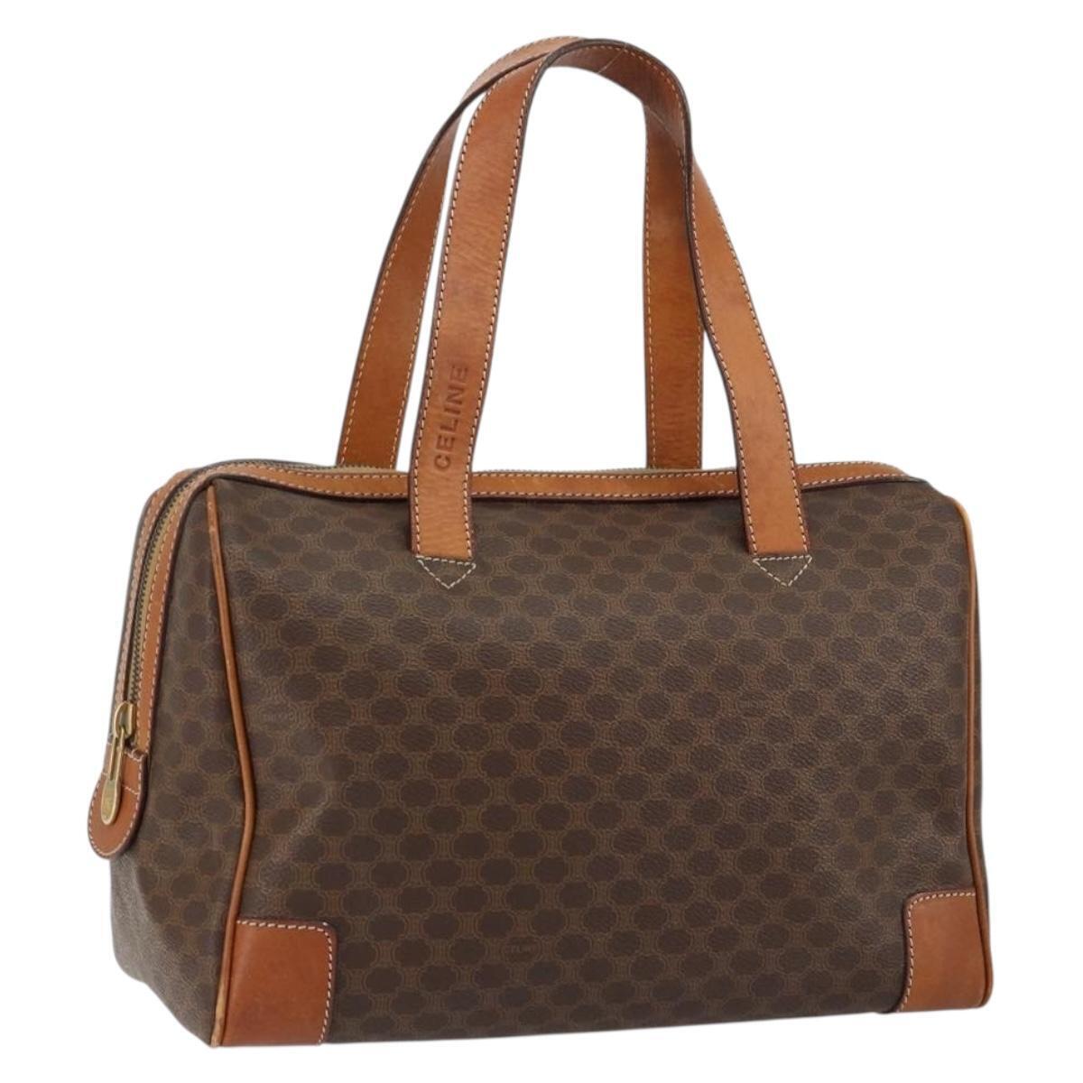 Celine Macadam Canvas Hand Bag Pvc Leather Brown Gold Auth Ep11458